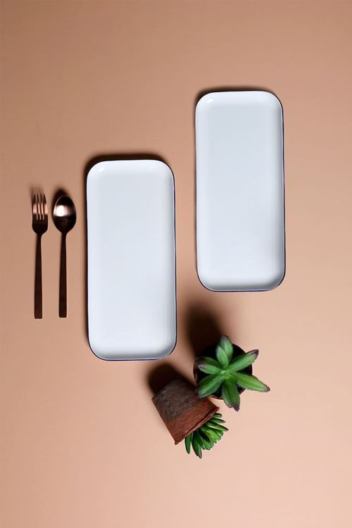 Beyaz Blue Stripe 2li Kayık Tabak Seti 27cm 