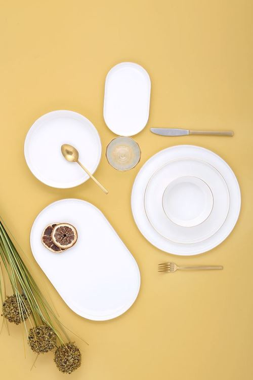 Beyaz Porland Cortot Platin 24 Parça 6 Kişilik Yemek Takımı